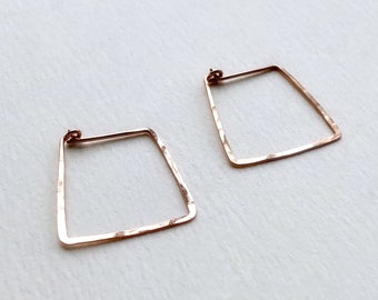 TRAPEZOID HOOPS, HAMMERED Hoops, Rose Gold Hoops, Minimalist Jewelry, Gift for Her, Geometric Earrings, Modern Earrings, Boho Jewelry