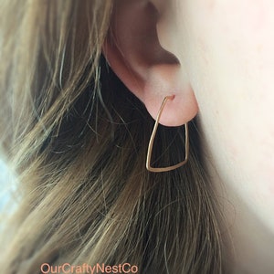 TRAPEZOID HOOPS, HAMMERED Hoops, Yellow Gold Hoops, Minimalist Jewelry, Gift for Her, Geometric Earrings, Modern Earrings, Boho Jewelry image 1