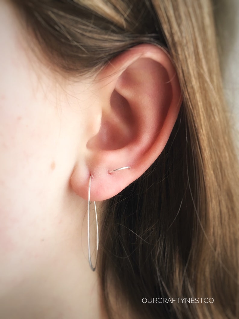 DOUBLE Piercing, MULTIPLE piercing, Double Stud Earring, Two Hole Earring, Gold Arch Stud, Double Lobe Earring, Minimalist Earring, Unisex image 7