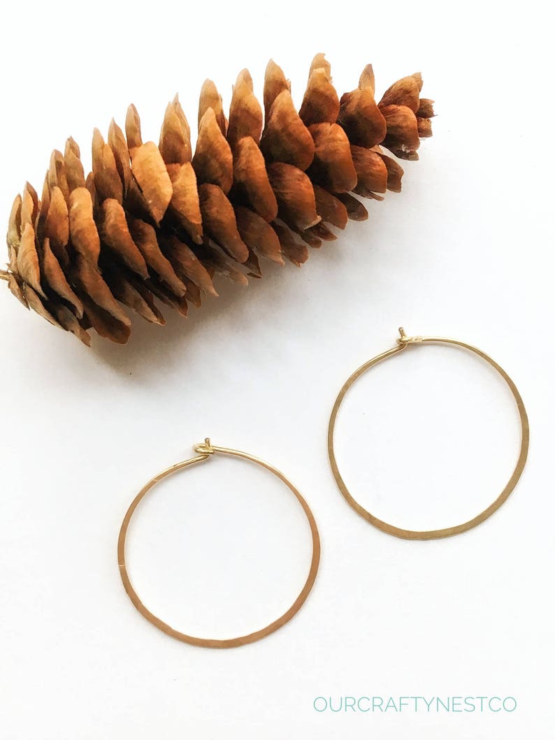 Hammered ROUND HOOPS, GOLD Earrings, Hammered Wire, Minimalist Jewelry, Ear Wire, Gift for Her, 1 inch hoop, Modern Earrings, Hobo Hoops image 8