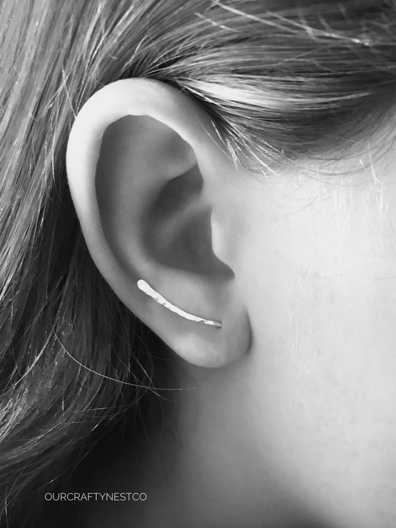 Hammered Sterling Silver or Gold Filled Ear Crawler: Minimalist Ear Climber, 20mm