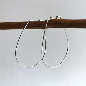 OVAL LONG HOOPS, Gold Hoops, Silver Hoops, Large Hoop Earrings, Wire Hoops, Minimalist Jewelry, Simple Hoops, Gift for Her, Modern Earrings
