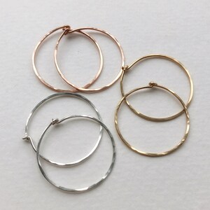 Hammered ROUND HOOPS, GOLD Earrings, Hammered Wire, Minimalist Jewelry, Ear Wire, Gift for Her, 1 inch hoop, Modern Earrings, Hobo Hoops image 9