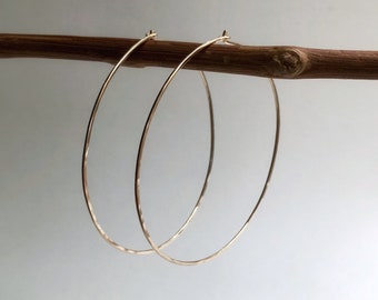 EXTRA LARGE HOOPS, Gold Round Hoops, Hammered Hoops, Gold Hoop Earrings, Minimalist Jewelry, Ear Wire, Gift for Her, Modern Earring, Boho