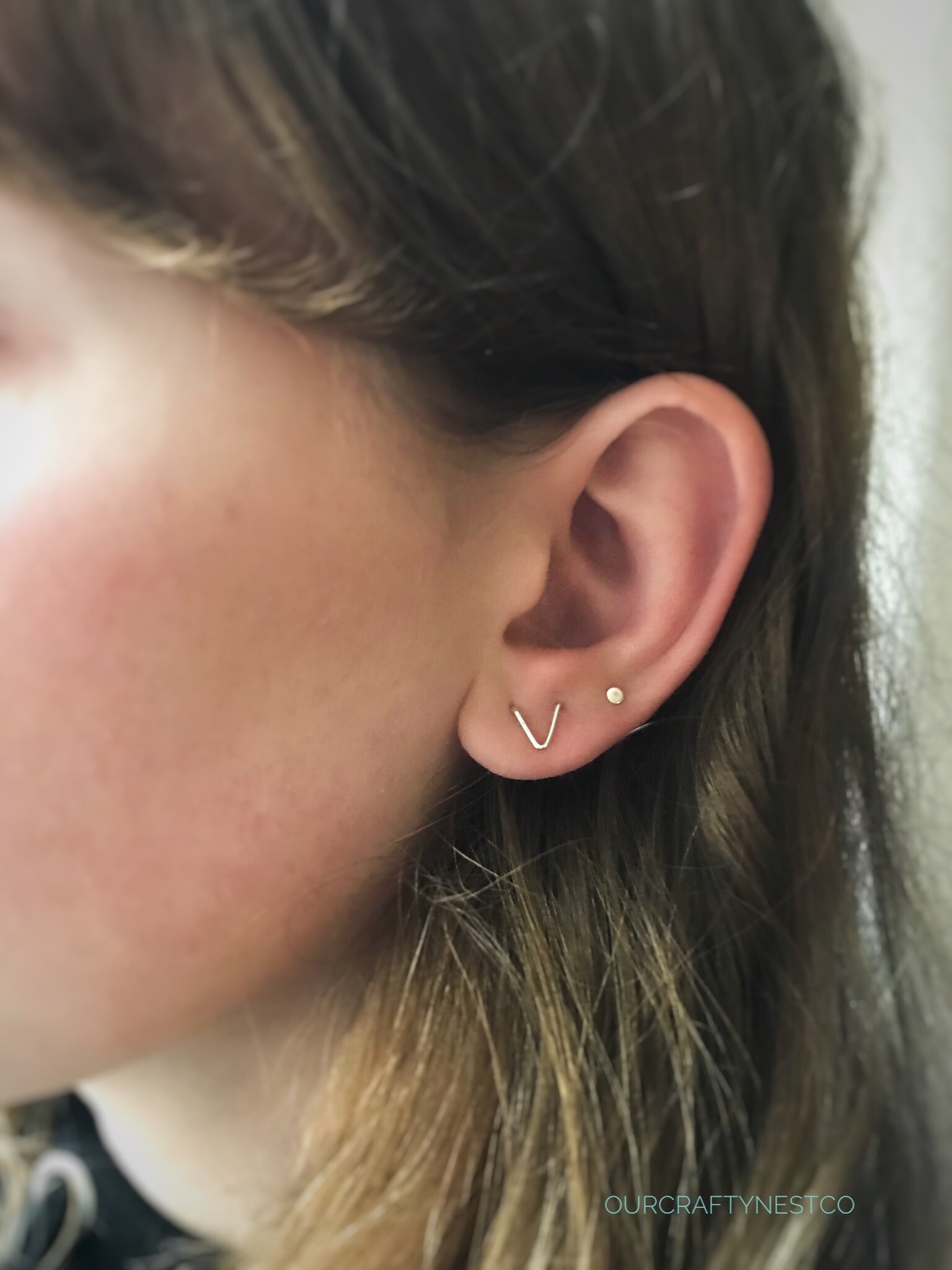 V DOUBLE Piercing MULTIPLE Piercing Double Stud Earring Two Etsy Canada