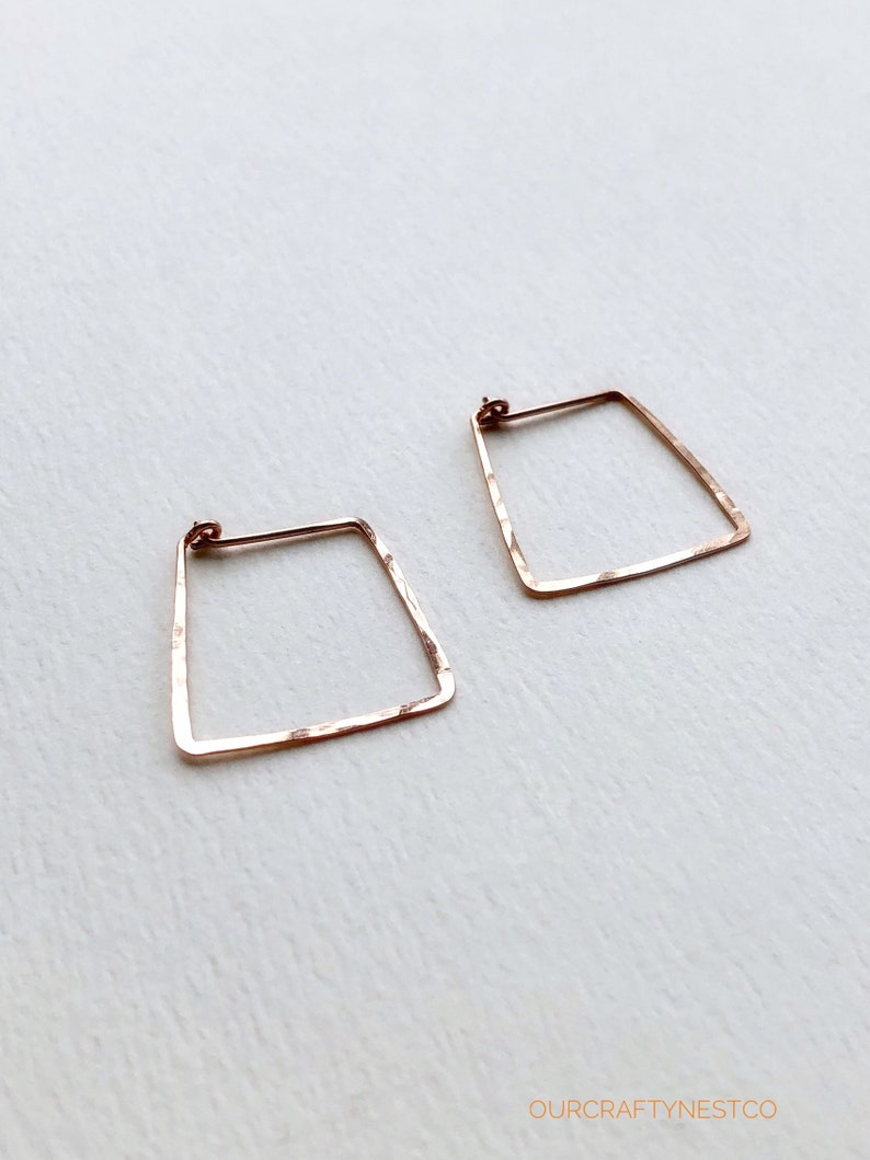 TRAPEZOID HOOPS, HAMMERED Hoops, Yellow Gold Hoops, Minimalist Jewelry, Gift for Her, Geometric Earrings, Modern Earrings, Boho Jewelry image 8