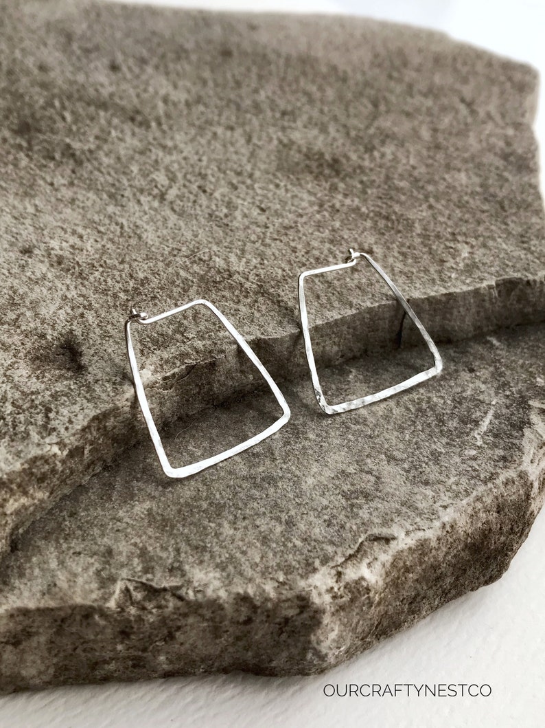 TRAPEZOID HOOPS, HAMMERED Hoops, Yellow Gold Hoops, Minimalist Jewelry, Gift for Her, Geometric Earrings, Modern Earrings, Boho Jewelry image 6