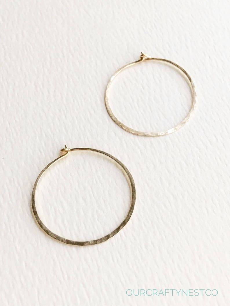 Hammered ROUND HOOPS, GOLD Earrings, Hammered Wire, Minimalist Jewelry, Ear Wire, Gift for Her, 1 inch hoop, Modern Earrings, Hobo Hoops image 1