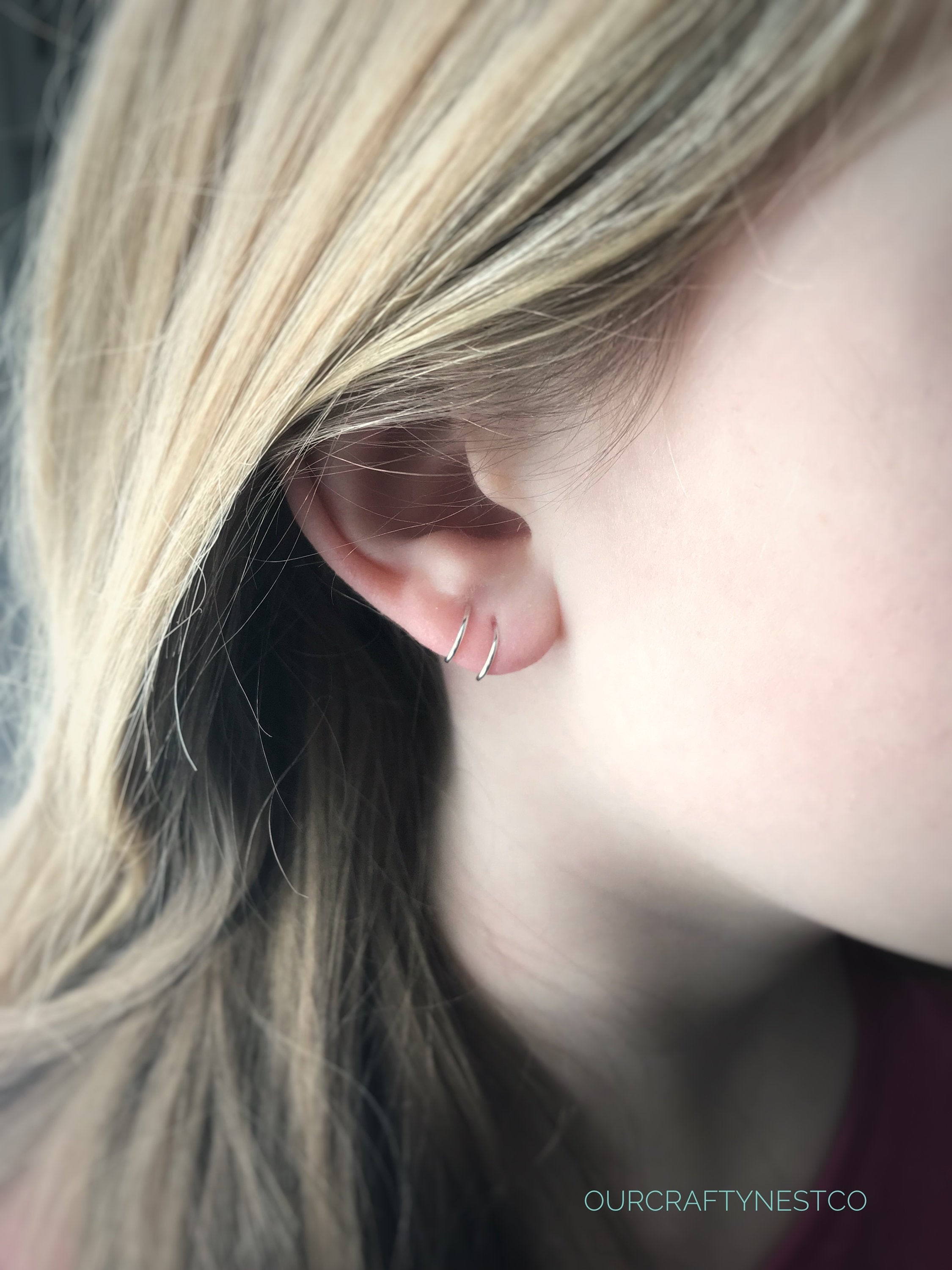 FAKE Second Piercing DOUBLE Ear HOOP Fake Lobe Piercing Etsy