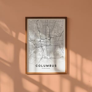 Carte Columbus Ohio Téléchargement Numérique Plan Ville Imprimable Affiche Carte Noir et Blanc Déco Murale Minimaliste Moderne