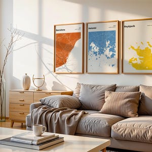 Set de 3 Cartes Personnalisées Téléchargement Numérique Plan Ville Affiche Carte Noir et Blanc Moderne Déco Murale Minimaliste Imprimable