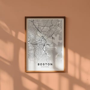 Carte Boston Massachusetts Téléchargement Numérique Plan Ville Imprimable Affiche Carte Noir et Blanc Déco Murale Minimaliste Moderne