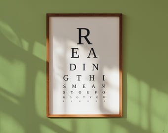 Funny eye test snellen chart vision test bathroom wall art toilet sign decor restroom print optometry humor forgot phone optician gift