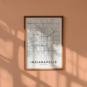 Carte Indianapolis Indiana Téléchargement Numérique Plan Ville Imprimable Affiche Carte Noir et Blanc Déco Murale Minimaliste Moderne