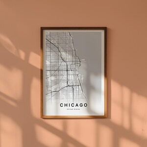 Carte Chicago Illinois Téléchargement Numérique Plan Ville Imprimable Affiche Carte Noir et Blanc Déco Murale Minimaliste Moderne