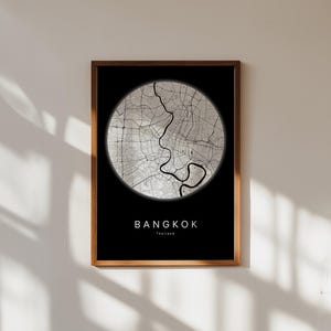 Carte Bangkok Affiche Bangkok Poster Thaïlande Plan Voyage Carte Ville Cadeaux Carte Cartes Modernes Carte Noir et Blanc Déco Maison