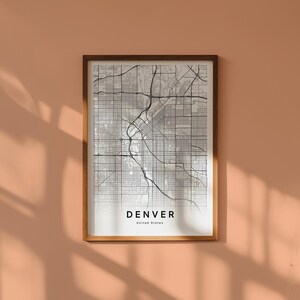 Carte Denver Colorado Téléchargement Numérique Plan Ville Imprimable Affiche Carte Noir et Blanc Déco Murale Minimaliste Moderne