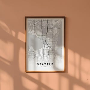 Carte Seattle Washington Téléchargement Numérique Plan Ville Imprimable Affiche Carte Noir et Blanc Déco Murale Minimaliste Moderne