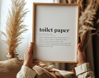 Toilet Paper Definition Poster Digital Funny Bathroom Print Toilet Wall Art Bathroom Decor Typography Print Black Art Office Restroom Sign
