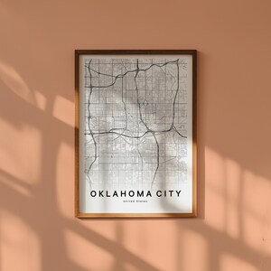 Carte Oklahoma City Oklahoma Téléchargement Numérique Plan Ville Imprimable Affiche Carte Noir et Blanc Déco Murale Minimaliste Moderne