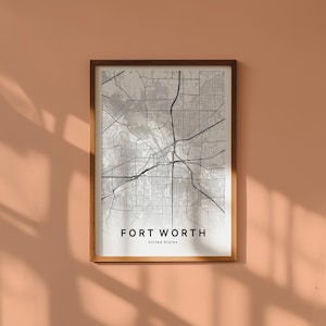 Carte Fort Worth Texas Téléchargement Numérique Plan Ville Imprimable Affiche Carte Noir et Blanc Déco Murale Minimaliste Moderne