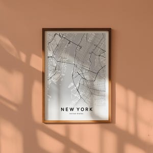 Carte New York Téléchargement Numérique Plan Ville Imprimable Affiche Carte Rue Noir et Blanc Déco Murale Minimaliste Instantané