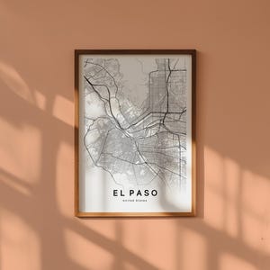 Carte El Paso Texas Téléchargement Numérique Plan Ville Imprimable Affiche Carte Noir et Blanc Déco Murale Minimaliste Moderne
