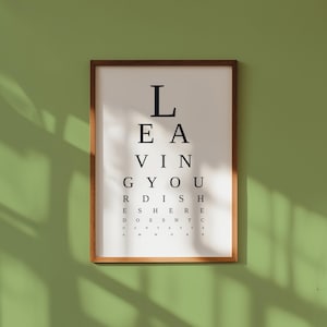 Test de la vue, tableau de Snellen, test de vision, enseigne de bureau drôle, affiche de travail d'équipe, décor de salle de repos, impression de bureau, humour, enseigne de cuisine d'entreprise
