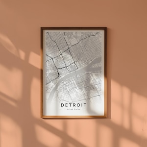 Impressão de mapa de Detroit Cartaz de mapa de Detroit Cartaz de mapa da cidade de Detroit Arte de parede de Detroit Presentes de mapa do estado de Michigan Impressão de cidade de Detroit