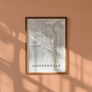 Jacksonville kaart afdrukken Jacksonville kaart poster Jacksonville stadsplattegrond stratenkaart poster van Jacksonville kunst aan de muur Florida kaart home decor