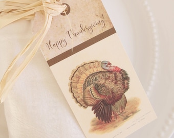 Thanksgiving Turkey Printable, Turkey Printable, Vintage Turkey Tags, Printable Labels, Thanksgiving Decor, Farmhouse Style Decor