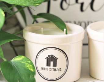 Outdoor Spring Scented Candle, Stoneware Candle, Candle For Porch, Summer Outdoor Candle, White Cottage Co Candle, Heavy Crock Porch Candle