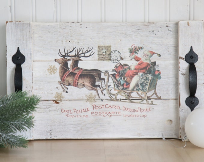 White Washed Barnwood Tray, Farmhouse Wooden Serving Tray, Reclaimed