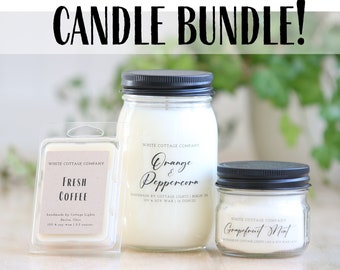 Set of 3 Candle Bundle, Hand Poured Candle, Farmhouse Candle, Mother's Day Gift, Gift For Her, White Candle, Scented Candle, Women's Gift