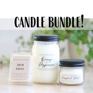 Set of 3 Candle Bundle, Hand Poured Candle, Farmhouse Candle, Mother's Day Gift, Gift For Her, White Candle, Scented Candle, Women's Gift image 1
