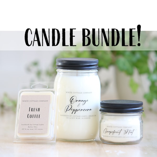 Set of 3 Candle Bundle, Hand Poured Candle, Farmhouse Candle, Mother's Day Gift, Gift For Her, White Candle, Scented Candle, Women's Gift