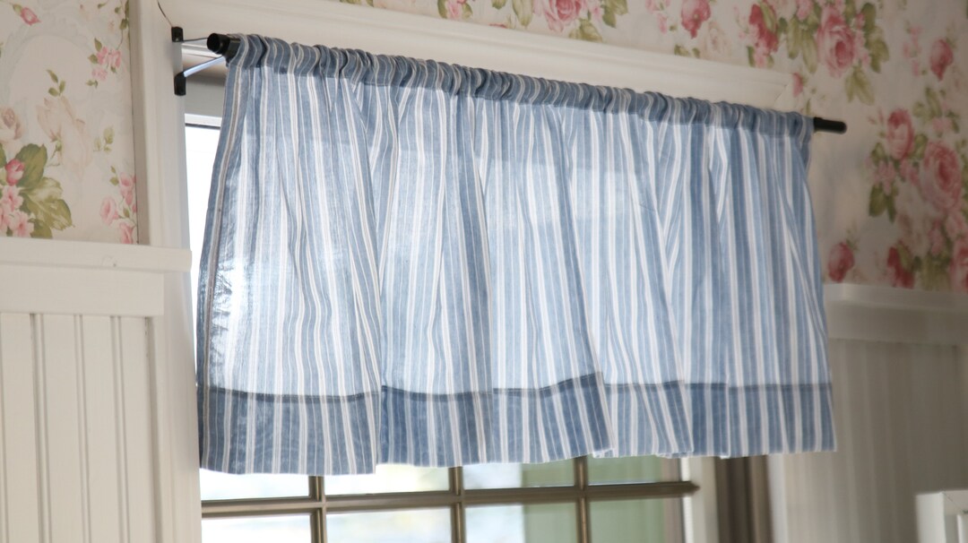 Cottage Style Valance, Farmhouse Curtains, Striped Curtain Valance