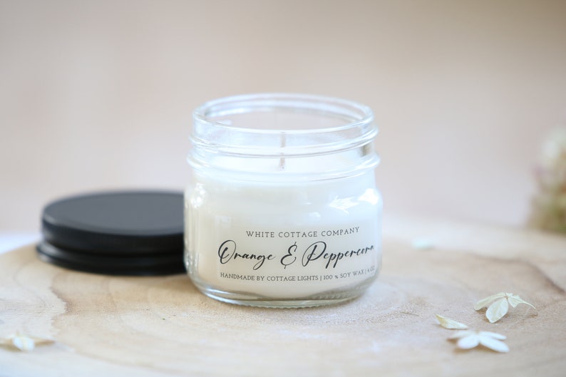 4 oz. Soy Candle, Hand Poured Candle, Soy Candle, Farmhouse Candle, Gift For Her, White Candle, Scented Candle, Women's Gift, Gift For Mom Orange & Peppercorn