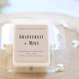 Hand Poured Soy Melts, Farmhouse Wax Melt, Mother's Day Gift, Gift For Her, White Candle, Scented Wax Melt, Women's Gift, Gift For Mom Grapefruit + Mint