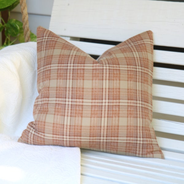 Fall Plaid Pillow, pillow autumn decor, plaid cottage decor, farmhouse throw pillow, rust colored plaid, fall pillow gift, farmhouse decor