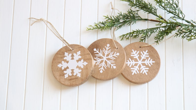 Wood Ornaments, Set of 3, Christmas Ornament, Farmhouse Ornament, Natural Wood Ornament, Tree Ornament, Christmas Tree Decor, Christmas Gift image 1