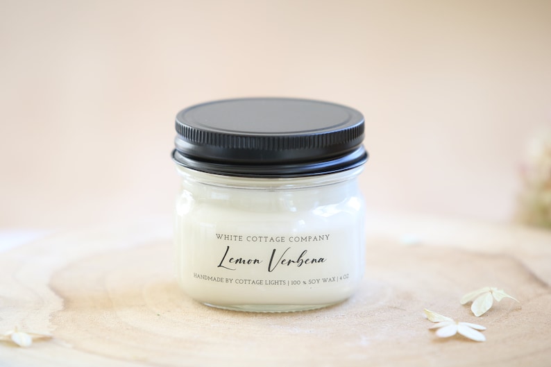 4 oz. Soy Candle, Hand Poured Candle, Soy Candle, Farmhouse Candle, Gift For Her, White Candle, Scented Candle, Women's Gift, Gift For Mom Lemon Verbena