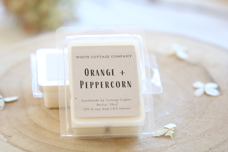 Hand Poured Soy Melts, Farmhouse Wax Melt, Mother's Day Gift, Gift For Her, White Candle, Scented Wax Melt, Women's Gift, Gift For Mom Orange + Peppercorn