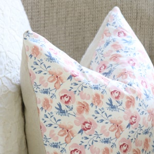 Pink Floral Pillow Cover, 18"x18" Pillow Cover, Farmhouse Pillow, Floral Cushion Cover, Spring Cushion Cover, Farmhouse Pillowcase