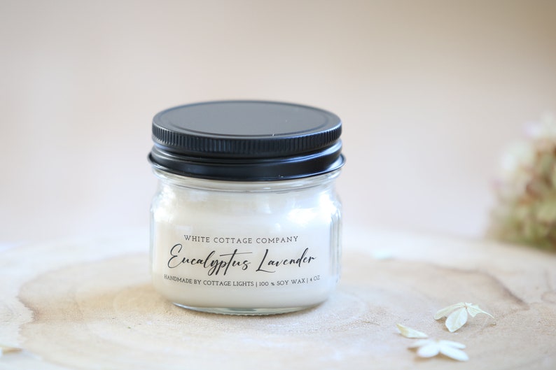 4 oz. Soy Candle, Hand Poured Candle, Soy Candle, Farmhouse Candle, Gift For Her, White Candle, Scented Candle, Women's Gift, Gift For Mom Eucalyptus Lavender