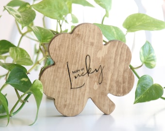 Wooden Shamrock, St. Patrick's Day Decor, Spring Decor, Small Candle Holder, Fireplace Mantle Decor, Decor With Words, Handmade Wood Gifts
