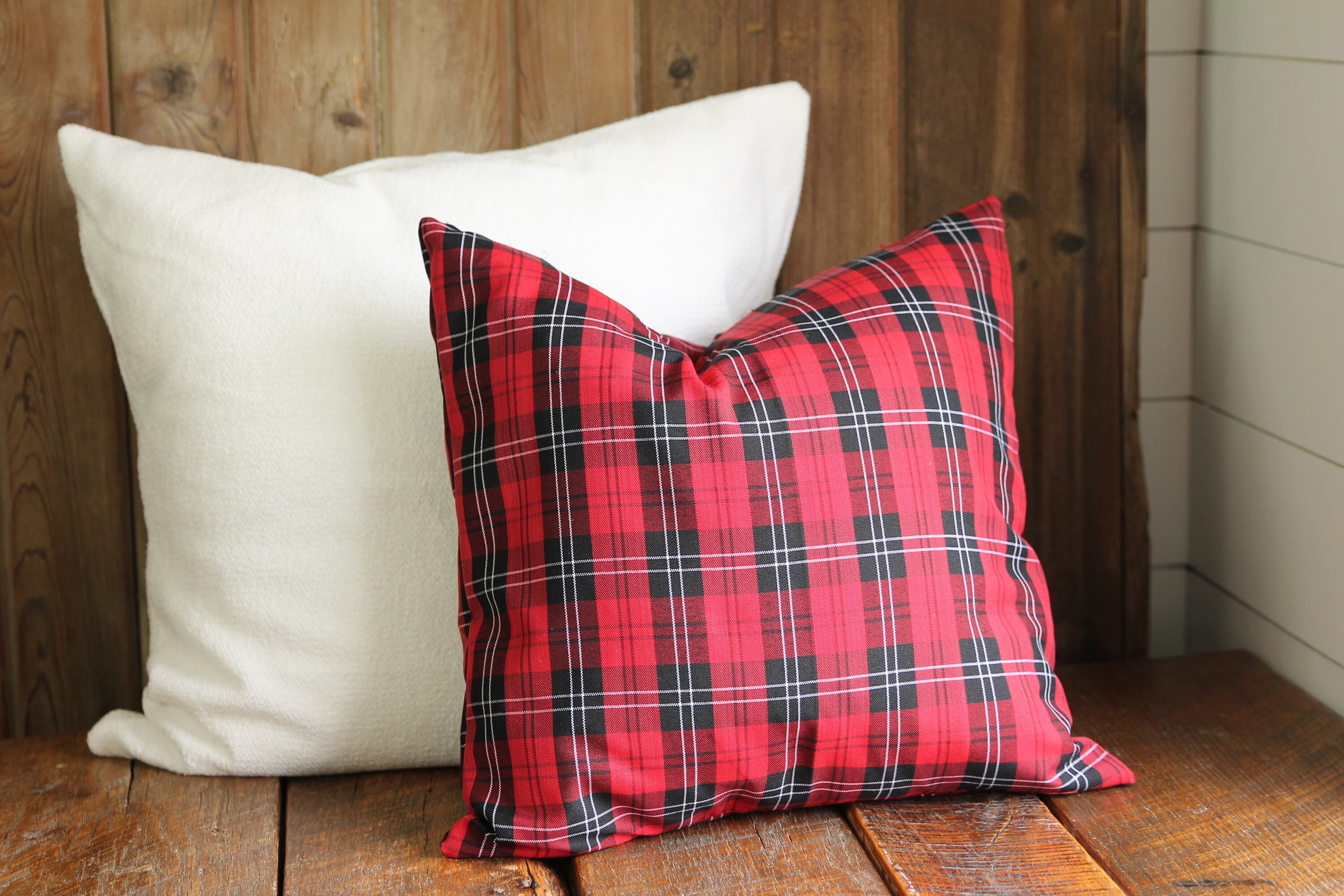 Red store plaid pillows