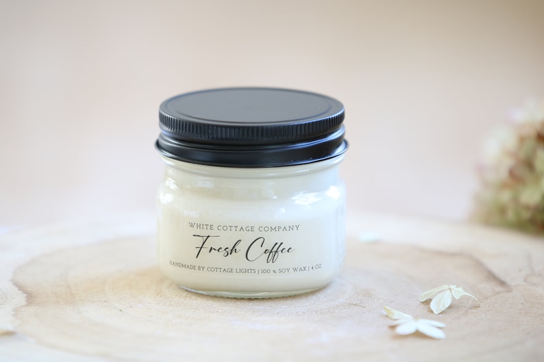 4 oz. Soy Candle, Hand Poured Candle, Soy Candle, Farmhouse Candle, Gift For Her, White Candle, Scented Candle, Women's Gift, Gift For Mom Fresh Coffee