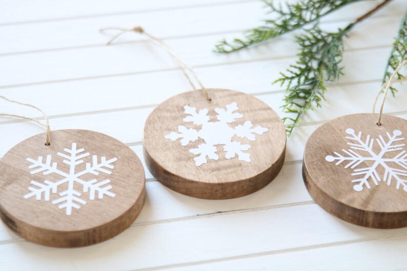 Wood Ornaments, Set of 3, Christmas Ornament, Farmhouse Ornament, Natural Wood Ornament, Tree Ornament, Christmas Tree Decor, Christmas Gift image 3