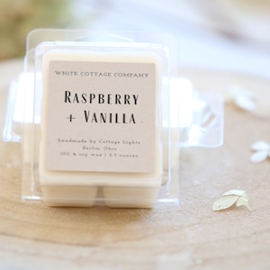 Hand Poured Soy Melts, Farmhouse Wax Melt, Mother's Day Gift, Gift For Her, White Candle, Scented Wax Melt, Women's Gift, Gift For Mom Raspberry + Vanilla